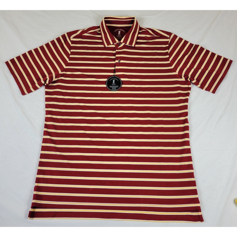 Fairway & Greene Mens Tech Frame Stripe Polo Shirt Red Yellow B31509 Size M NEW‎